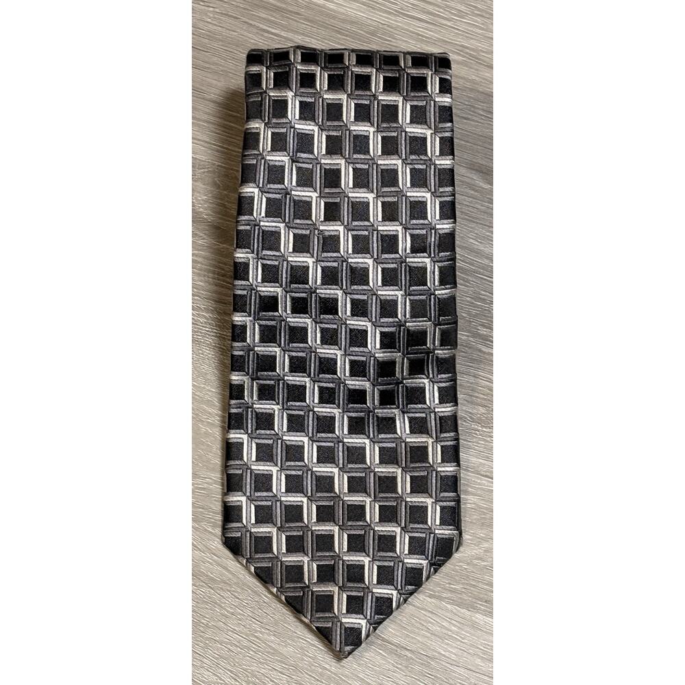 Arrow 100% Silk Tie Vintage Geometric Blue Gray 61”‎ X 3.75